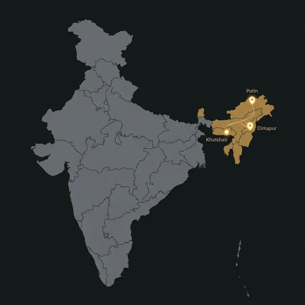India map with Northeast India highlighted showing Hutah Industries strategic pipeline locations in Nagaland, Arunachal Pradesh, and Assam